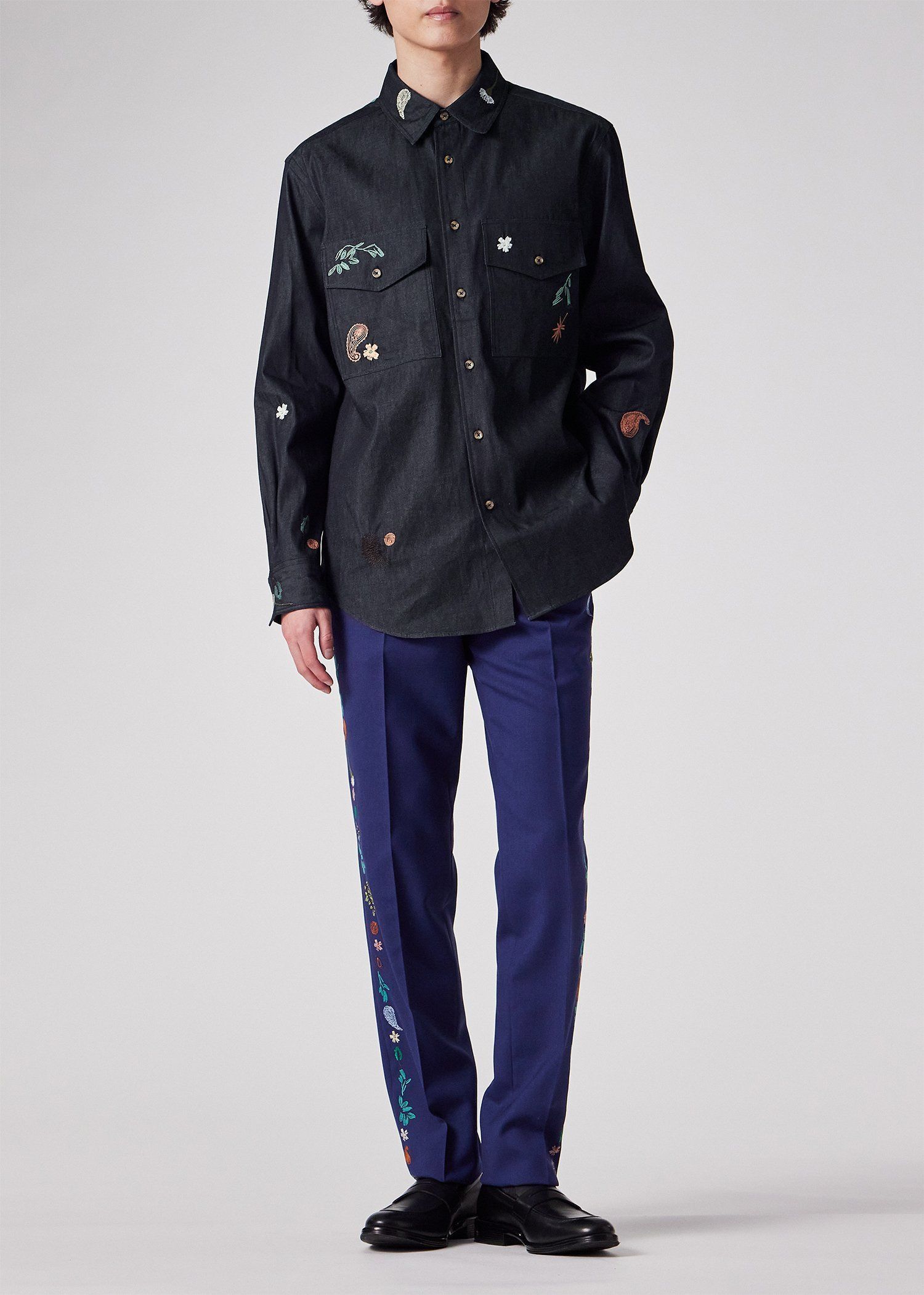 ペイズリーボタニカル インディゴシャツ