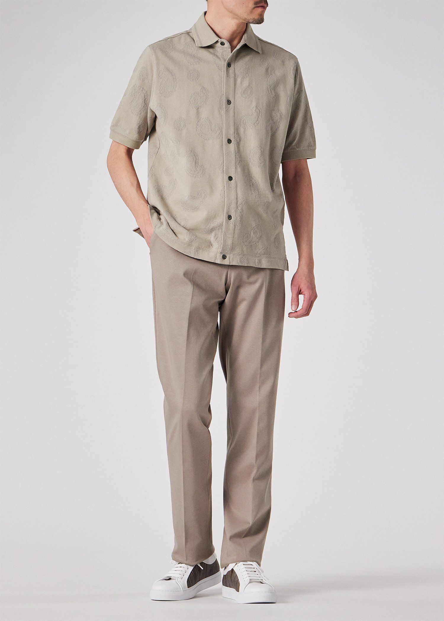 ペイズリージャカード オープンフロント ポロシャツ