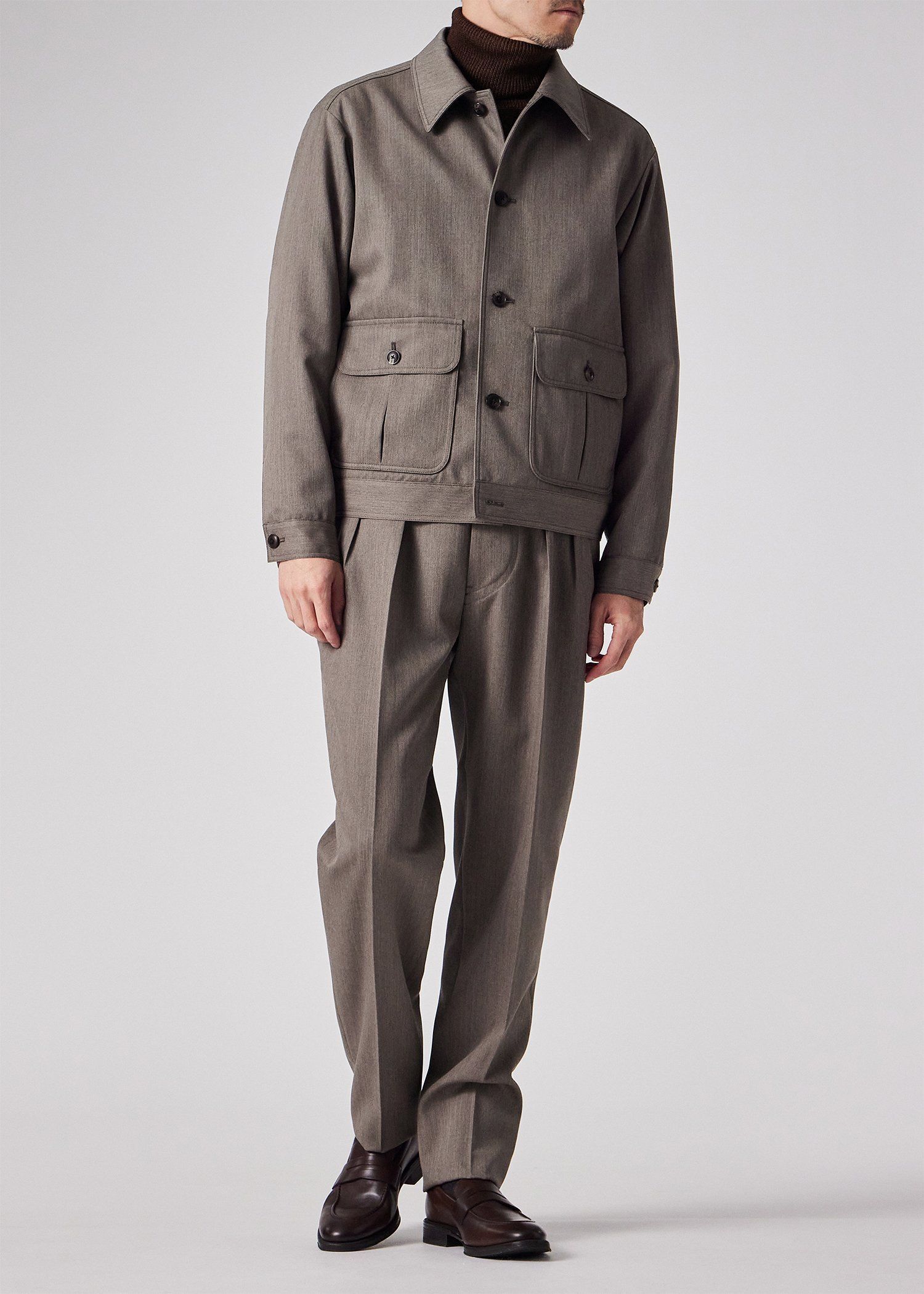 ウールギャバジン 2タックワイドトラウザーズ