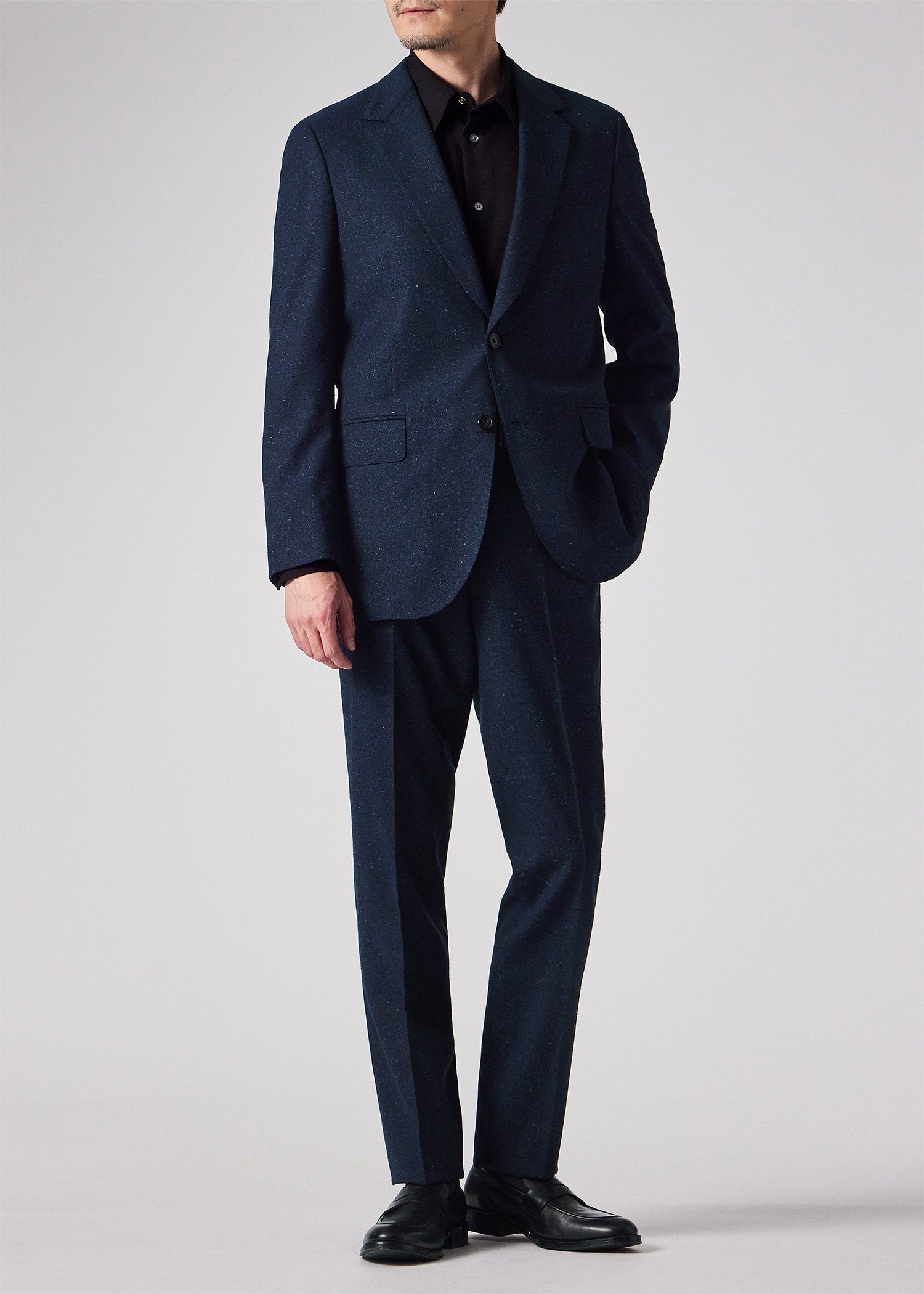 ウールシルク カラーネップツィード 2Bジャケット（ネイビー