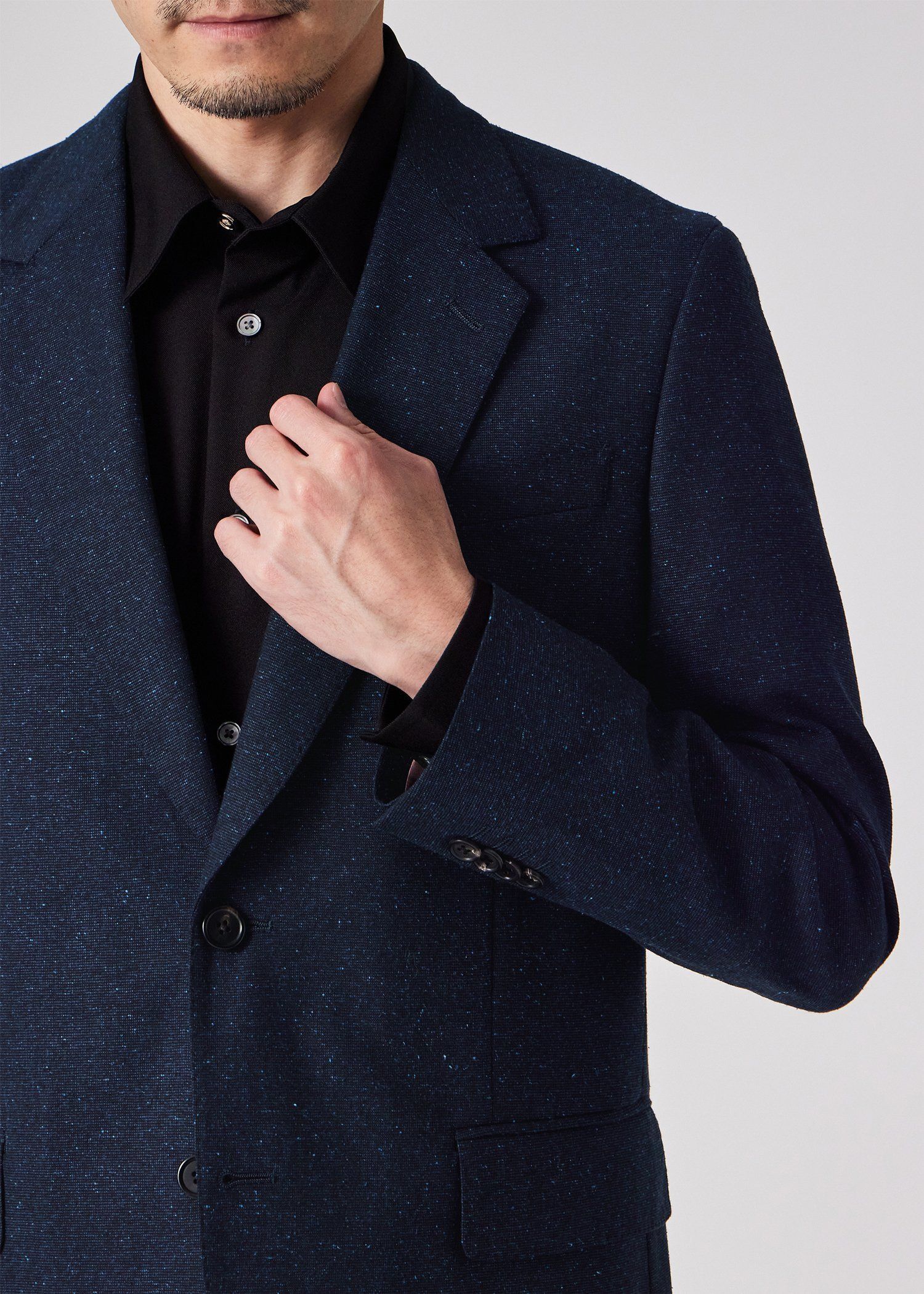 ウールシルク カラーネップツィード 2Bジャケット（ネイビー