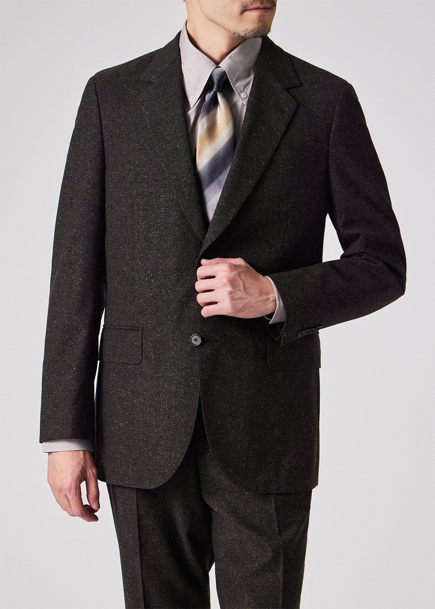 ウールシルク カラーネップツィード 2Bジャケット（ダークブラウン