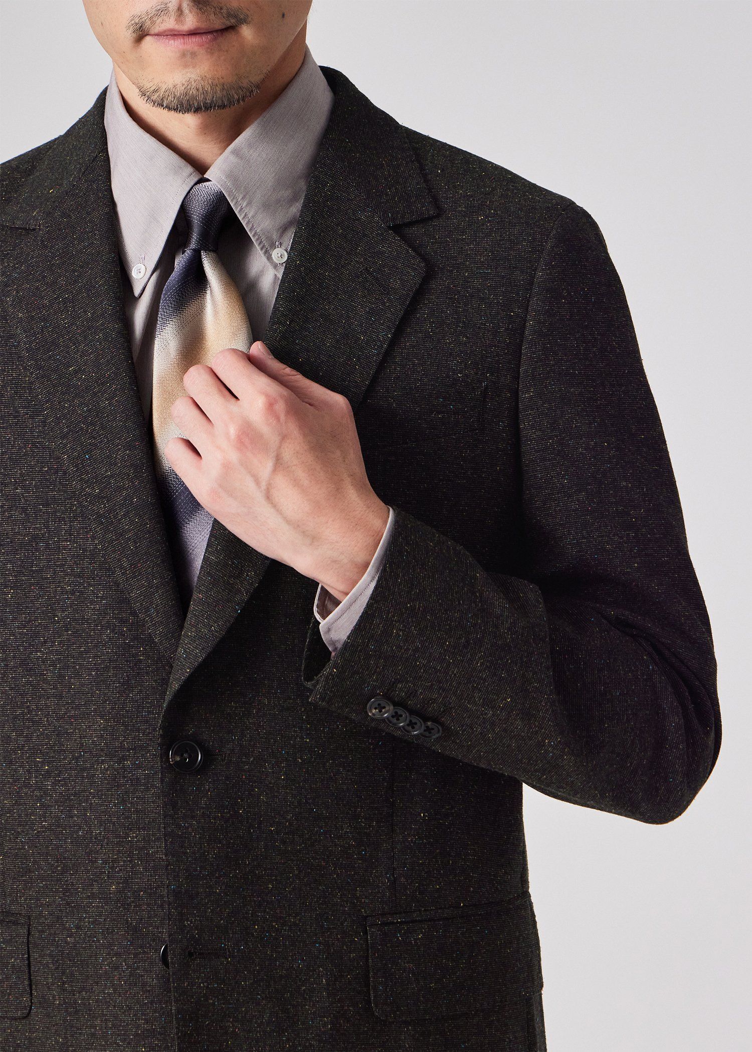 ウールシルク カラーネップツィード 2Bジャケット（ダークブラウン