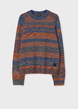 ランダムストライプ クルーネックニット