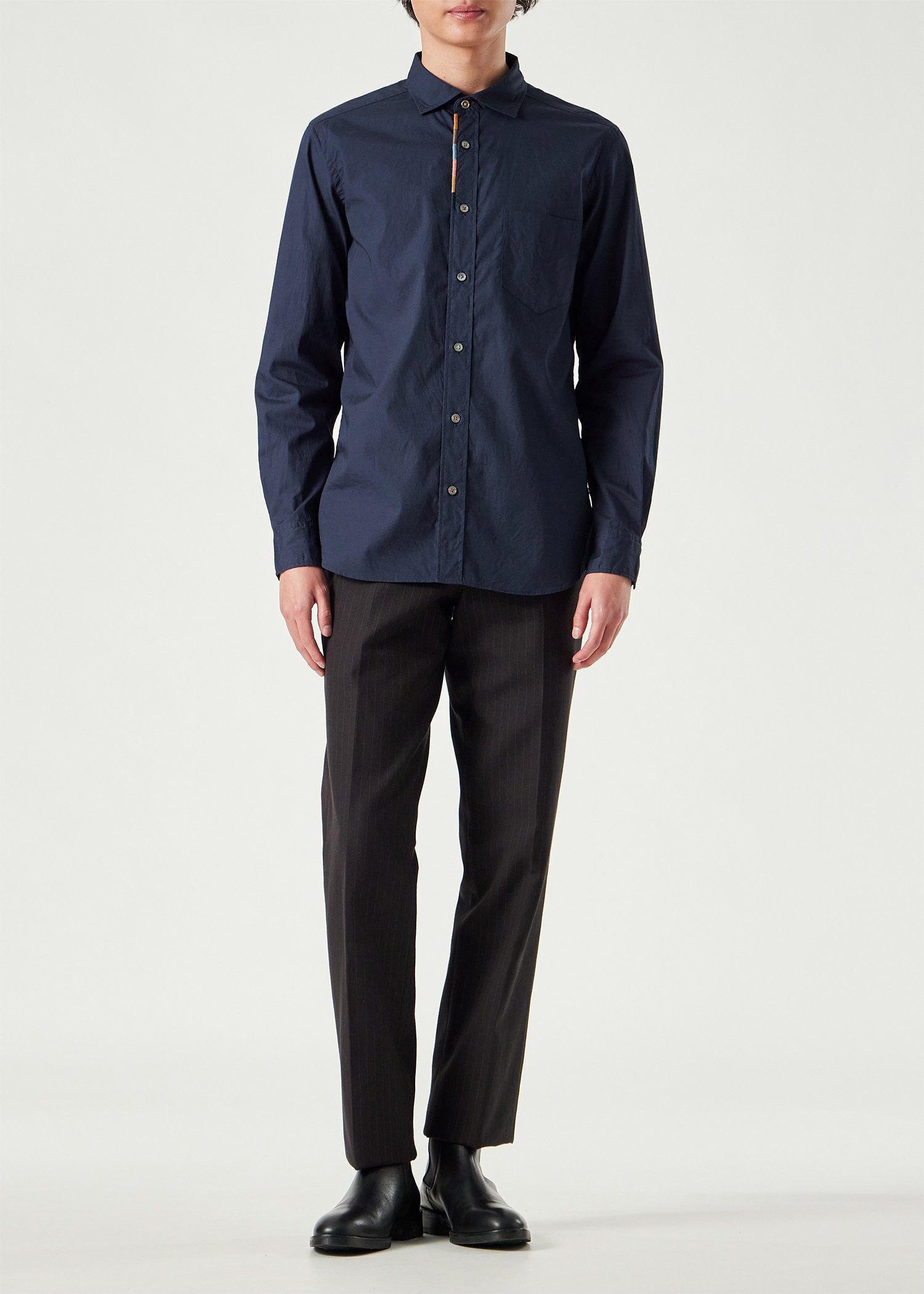 アーティストストライプ エンブロイダリー シャツ（ネイビー