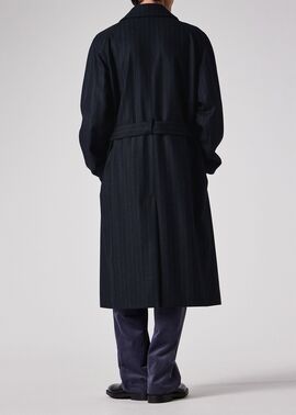 チョークストライプ ロングステンカラーコート（ネイビー） ｜ポール
