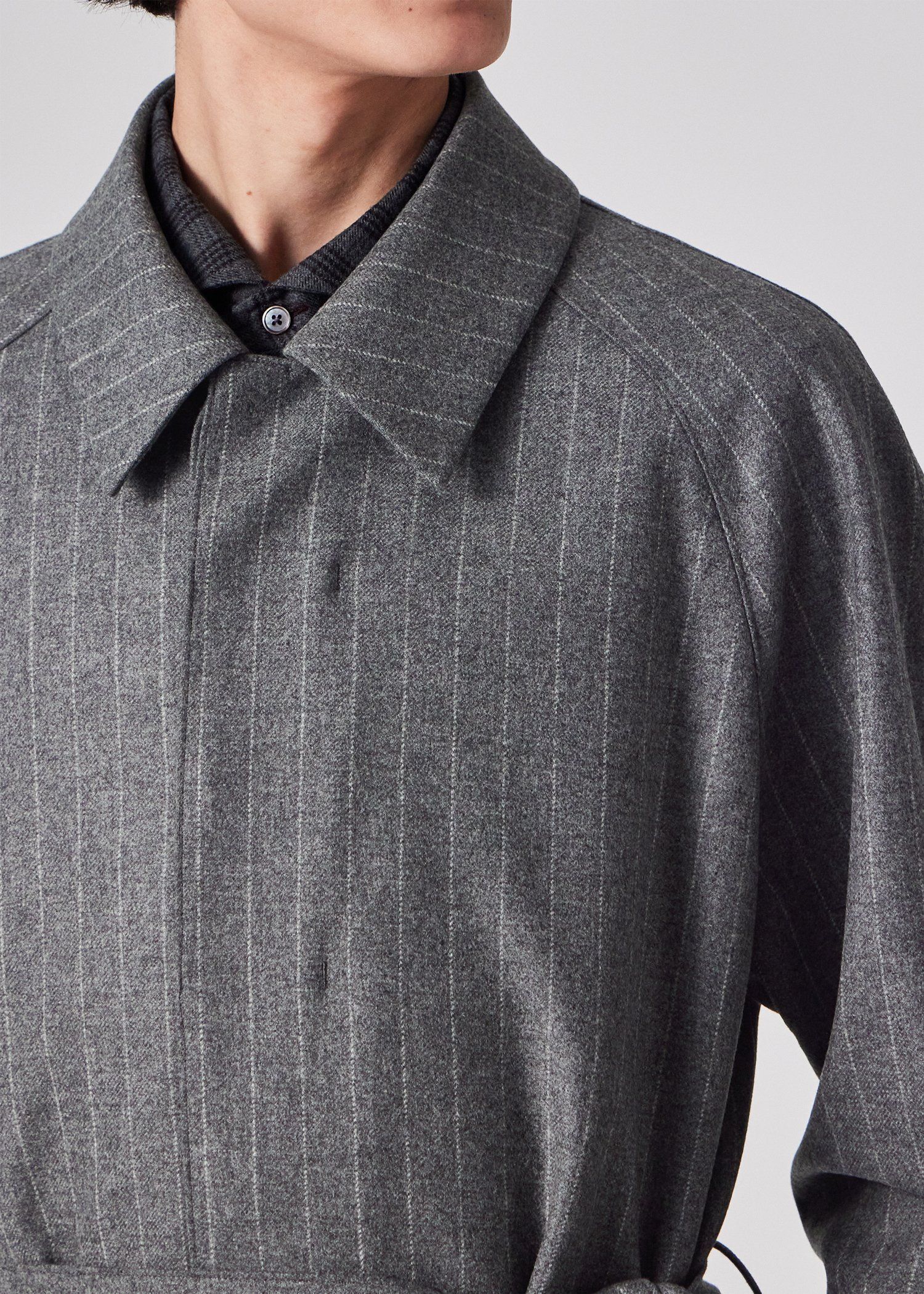 チョークストライプ ロングステンカラーコート