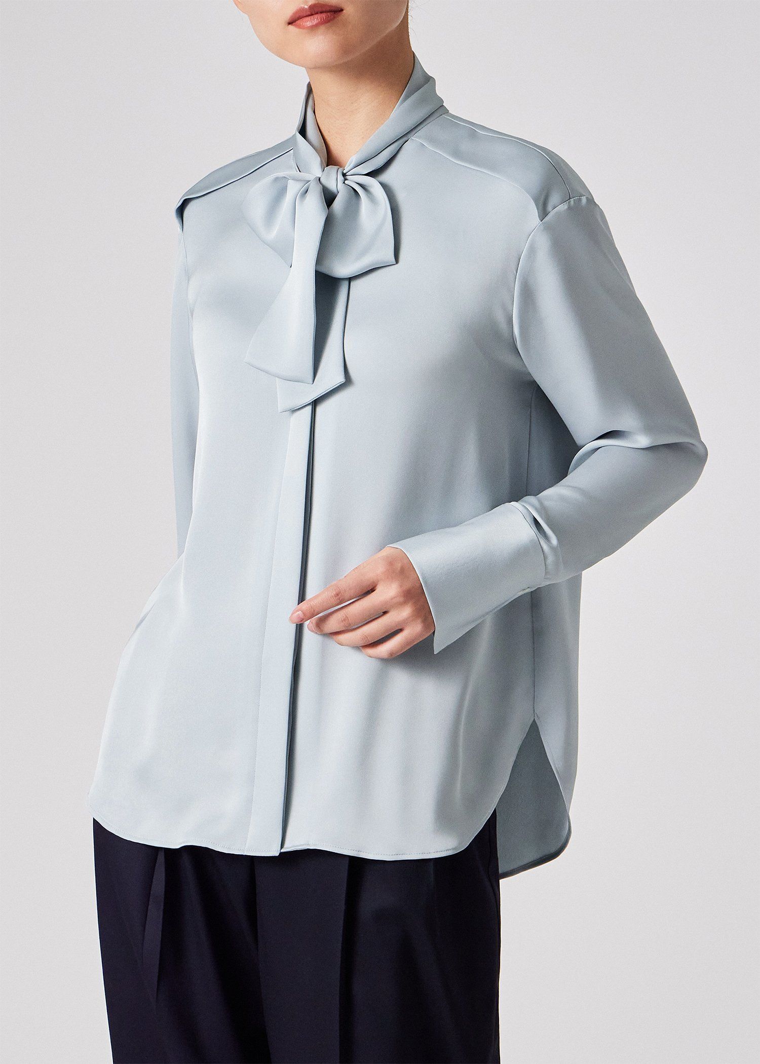 Paul Smith 　ボウタイブラウス ウィメンズ バックサテンジョーゼット ボウタイブラウス（ネイビー