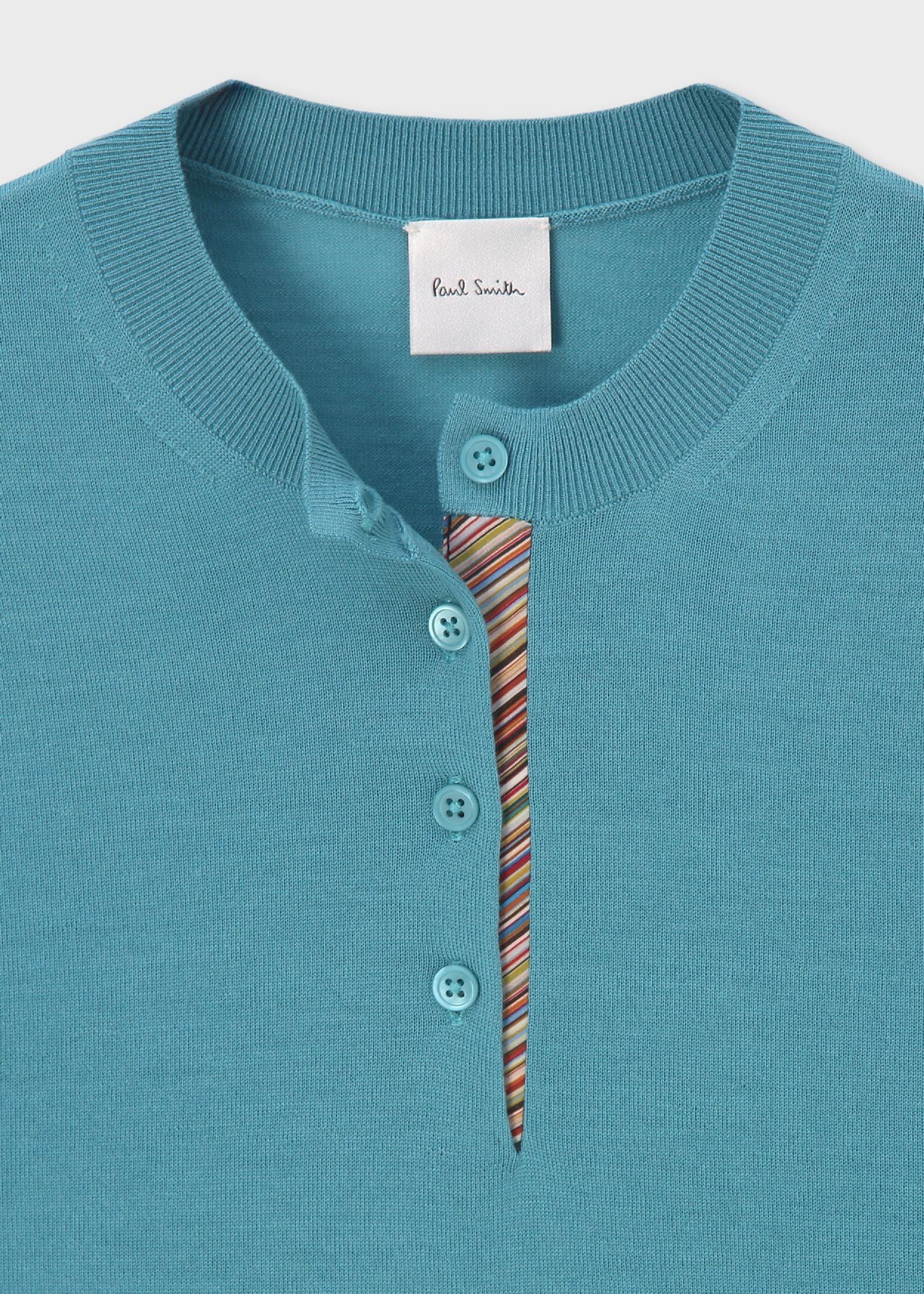 ウィメンズ ドレープウール ストライプ ヘンリーネック ニット