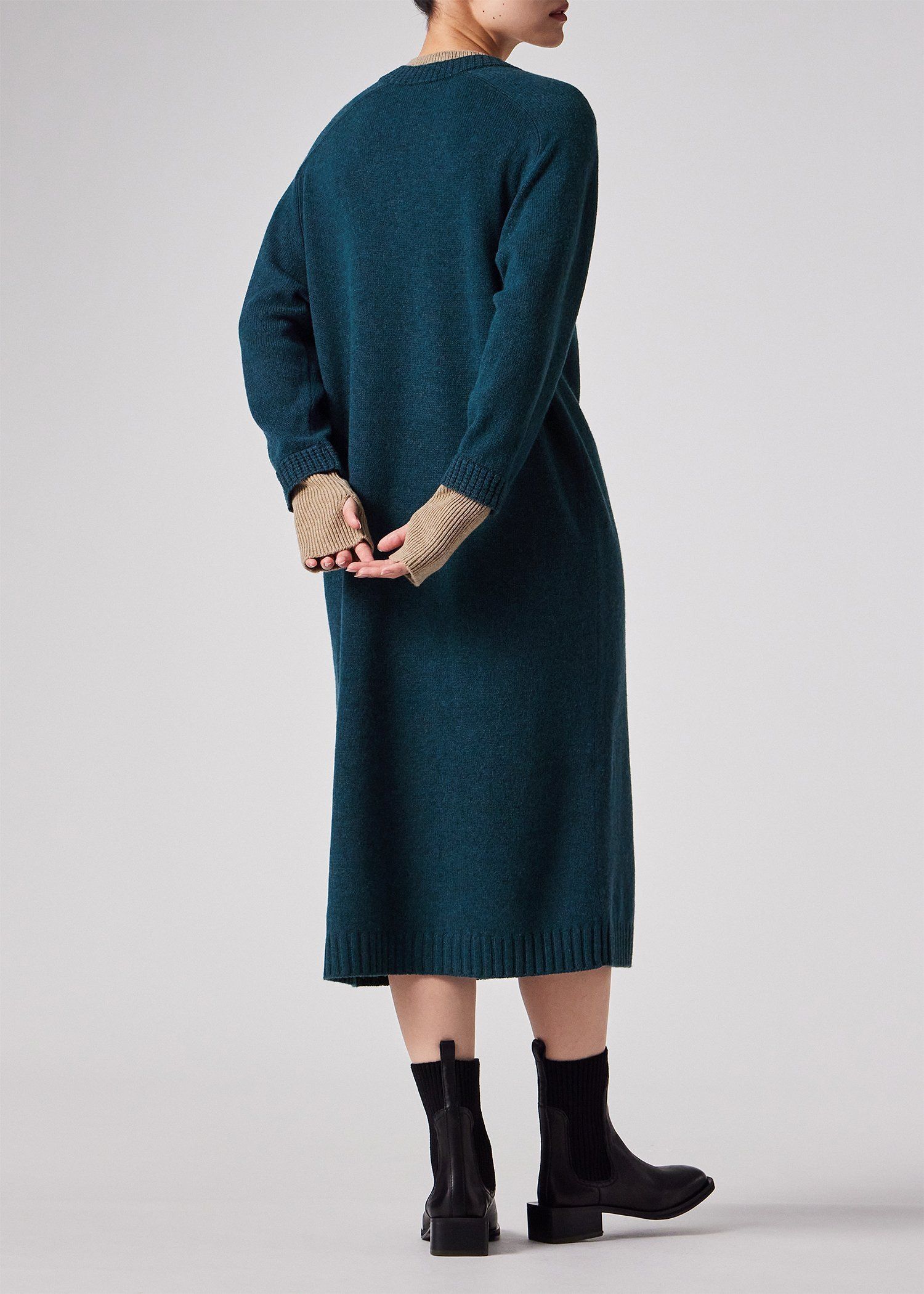 Paul Smith ポールスミス ワンピース 恐竜　長袖　薄手ニット ウィメンズ レイヤードディテール ニットワンピース（ブルーグリーン