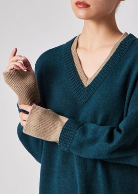 ウィメンズ レイヤードディテール ニットワンピース（ブルーグリーン