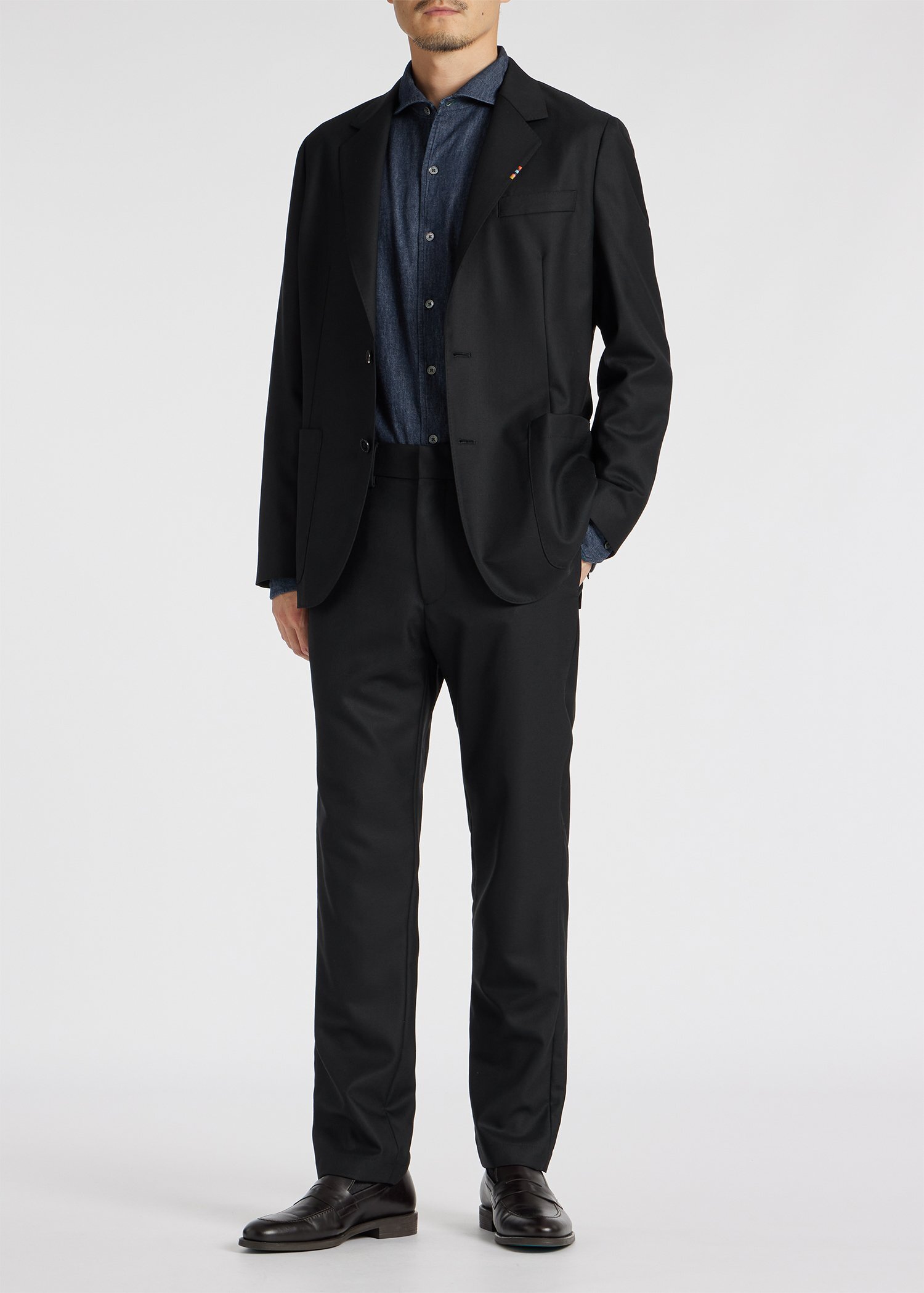 ソリッド ウールストレッチ テーパード トラウザーズ 'A Suit To Travel In'