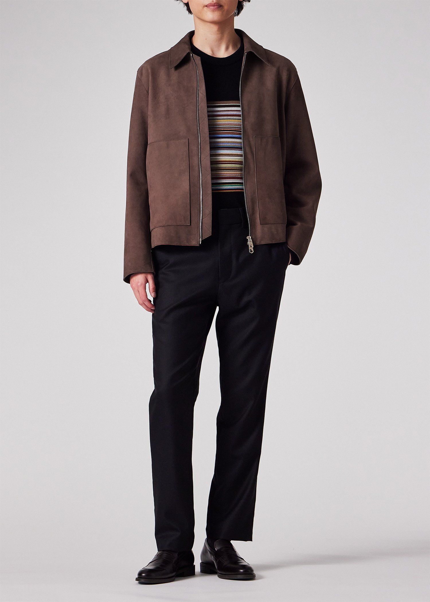 ヌバックレザー ジップアップブルゾン