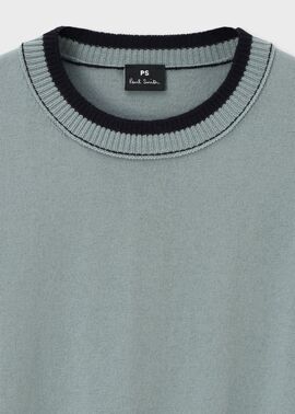 ウィメンズ アクセントカラー クルーネックニット（グレイッシュブルー