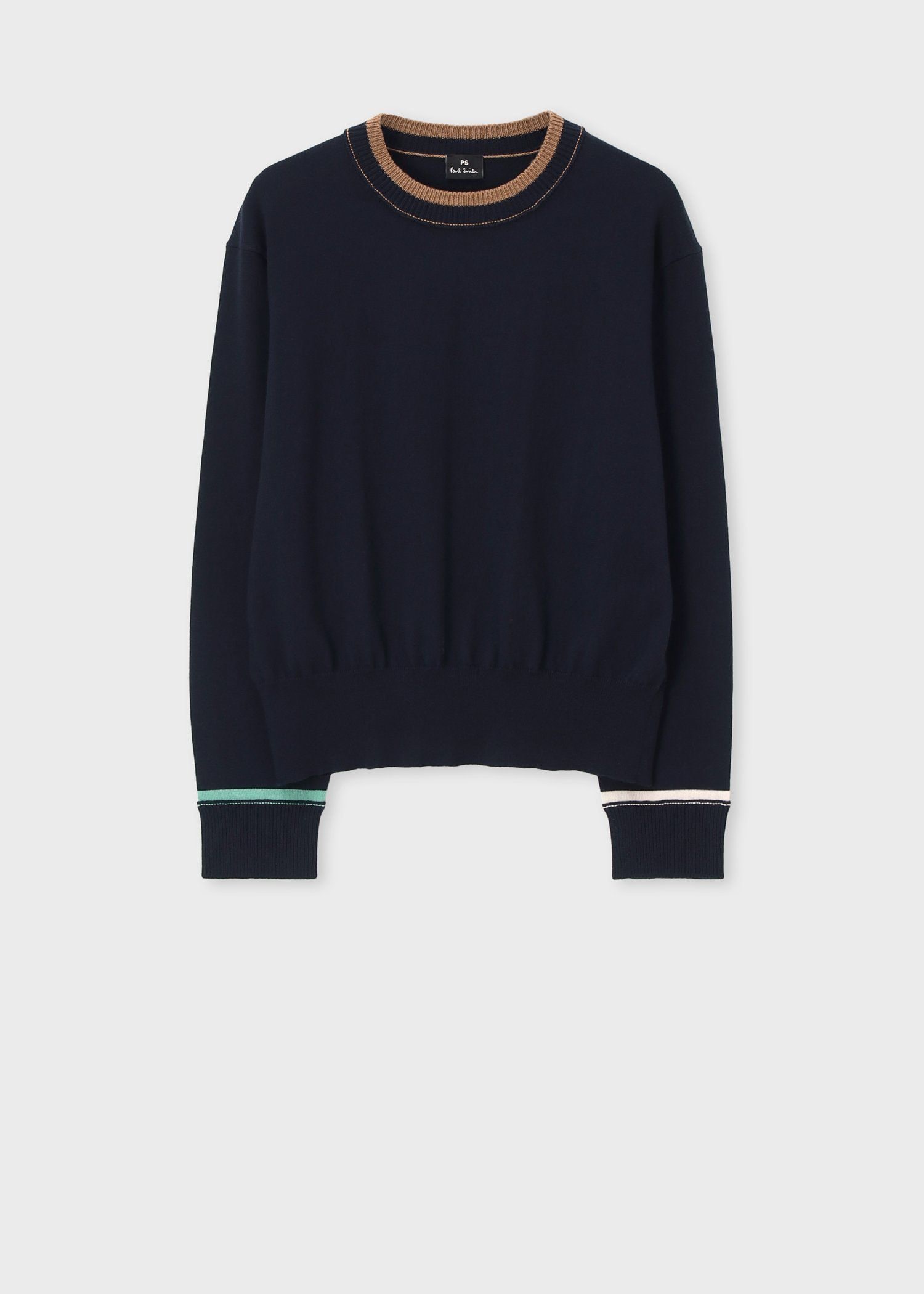 ウィメンズ アクセントカラー クルーネックニット（ネイビー