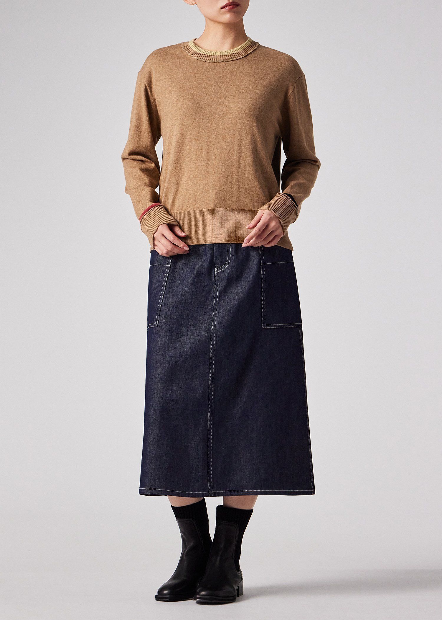 ウィメンズ アクセントカラー クルーネックニット