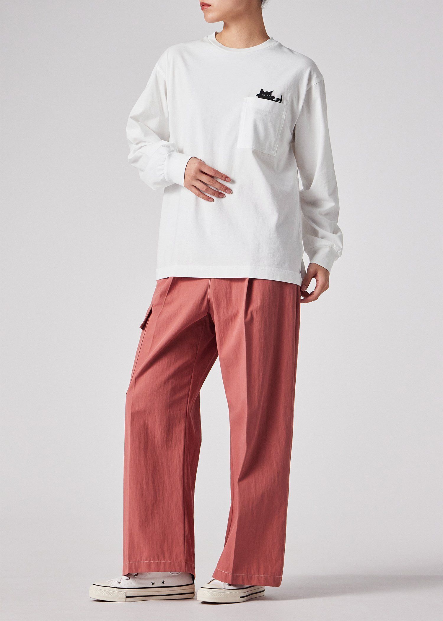 ウィメンズ キャット プリント 長袖Tシャツ