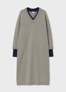 ウィメンズ レイヤードディテール ニットワンピース（グレー