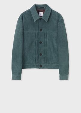 【希少色】ポールスミス ゴートスキン 山羊 スウェード レザージャケット L 青 Modern Trucker