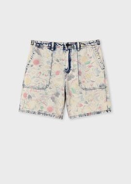 "Bleach Denim Floral" デニムショーツ
