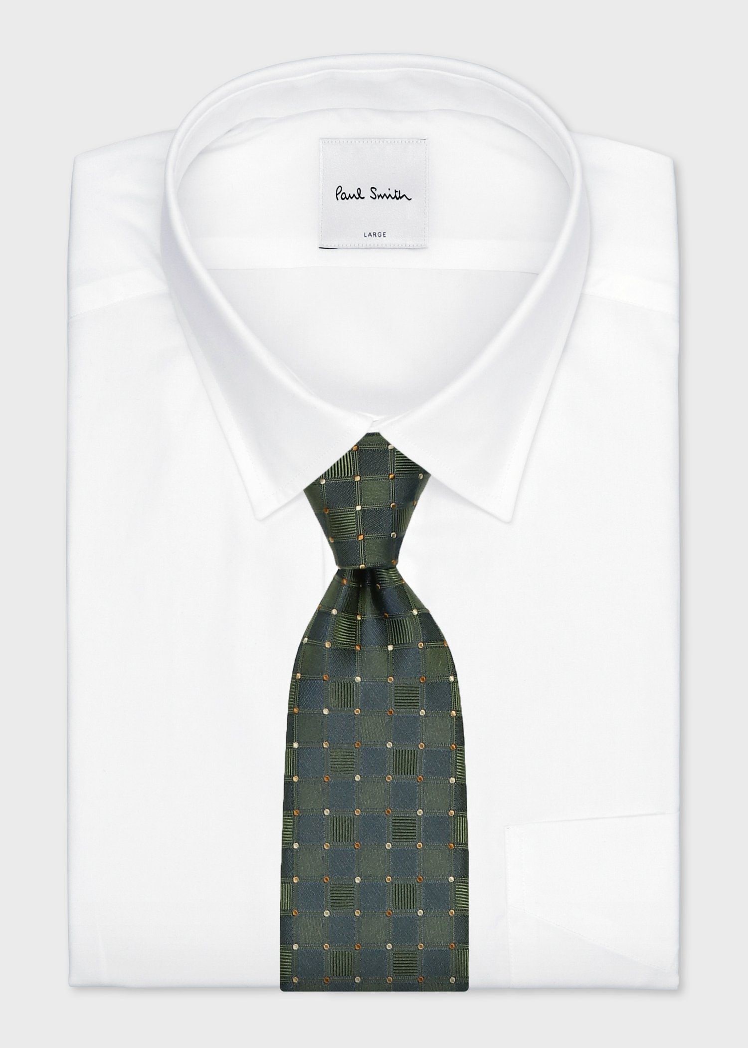 チェック&ドット コンビネーション タイ（カーキ） ｜ポール・スミス