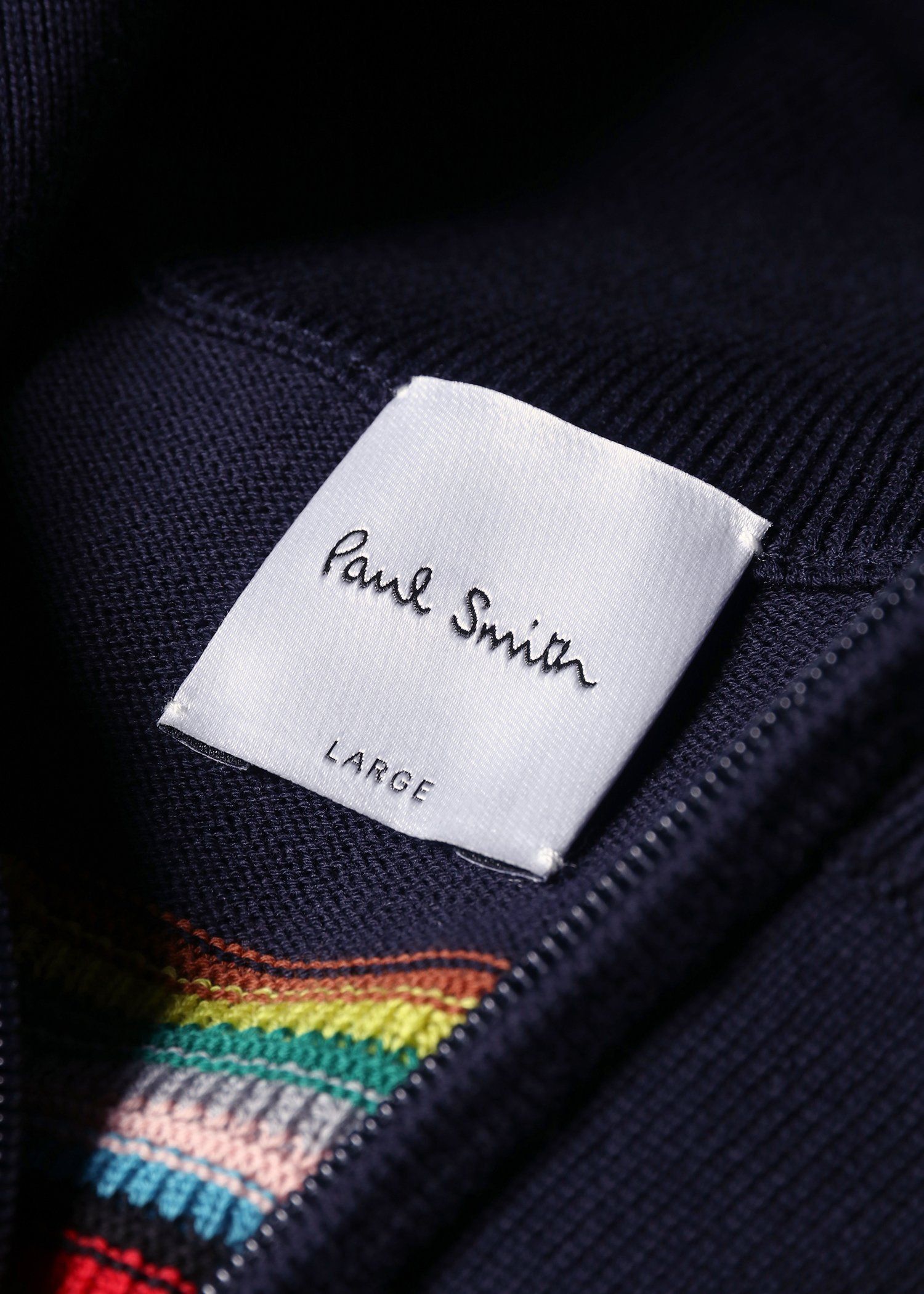 シグネチャーストライプディテール フロントジップニット（ネイビー