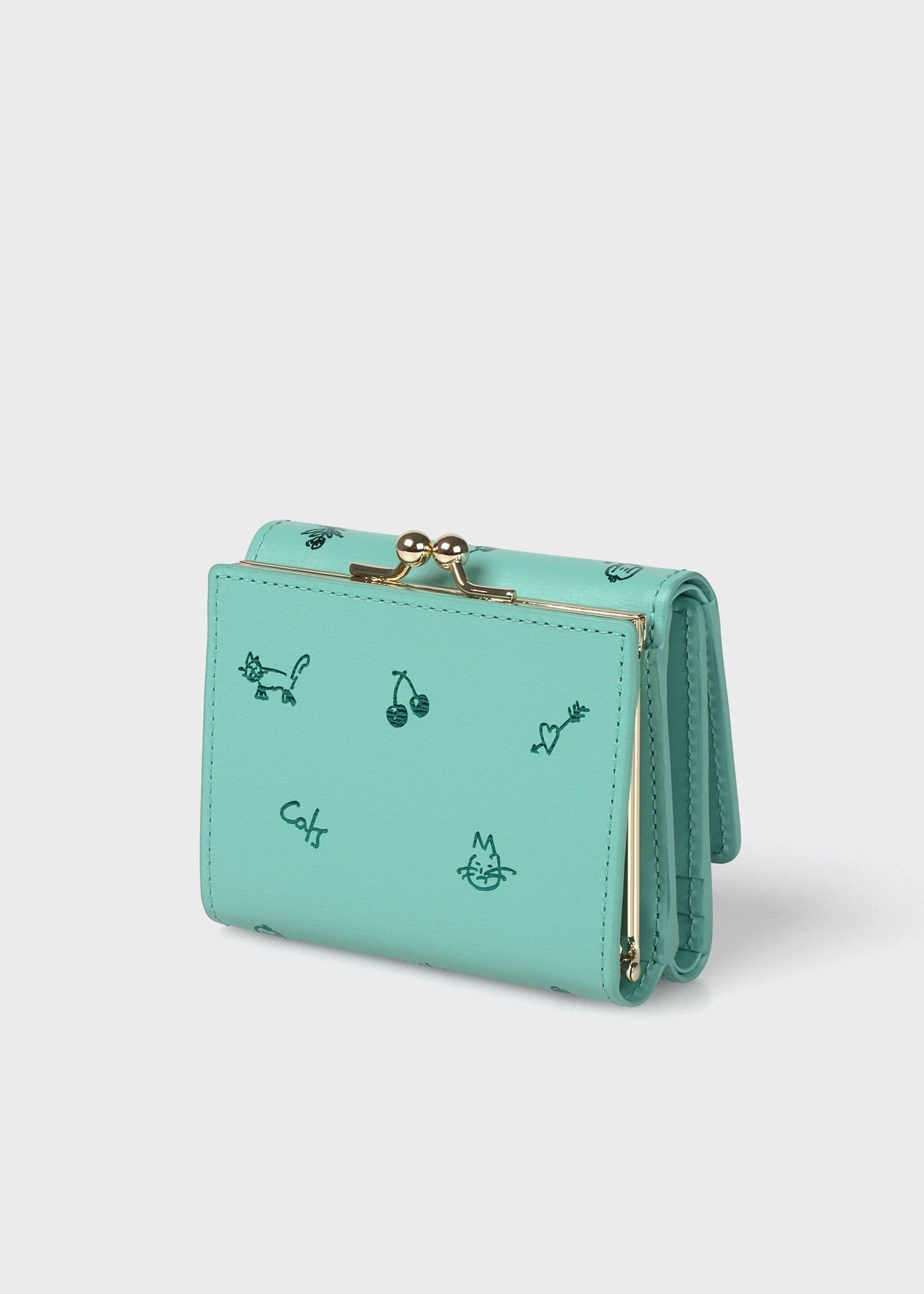 未使用　Paul Smith レザーがま口三つ折り財布 レモンツリープリント カラードゥードゥル 3つ折りがま口財布（ミントグリーン） ｜ポール