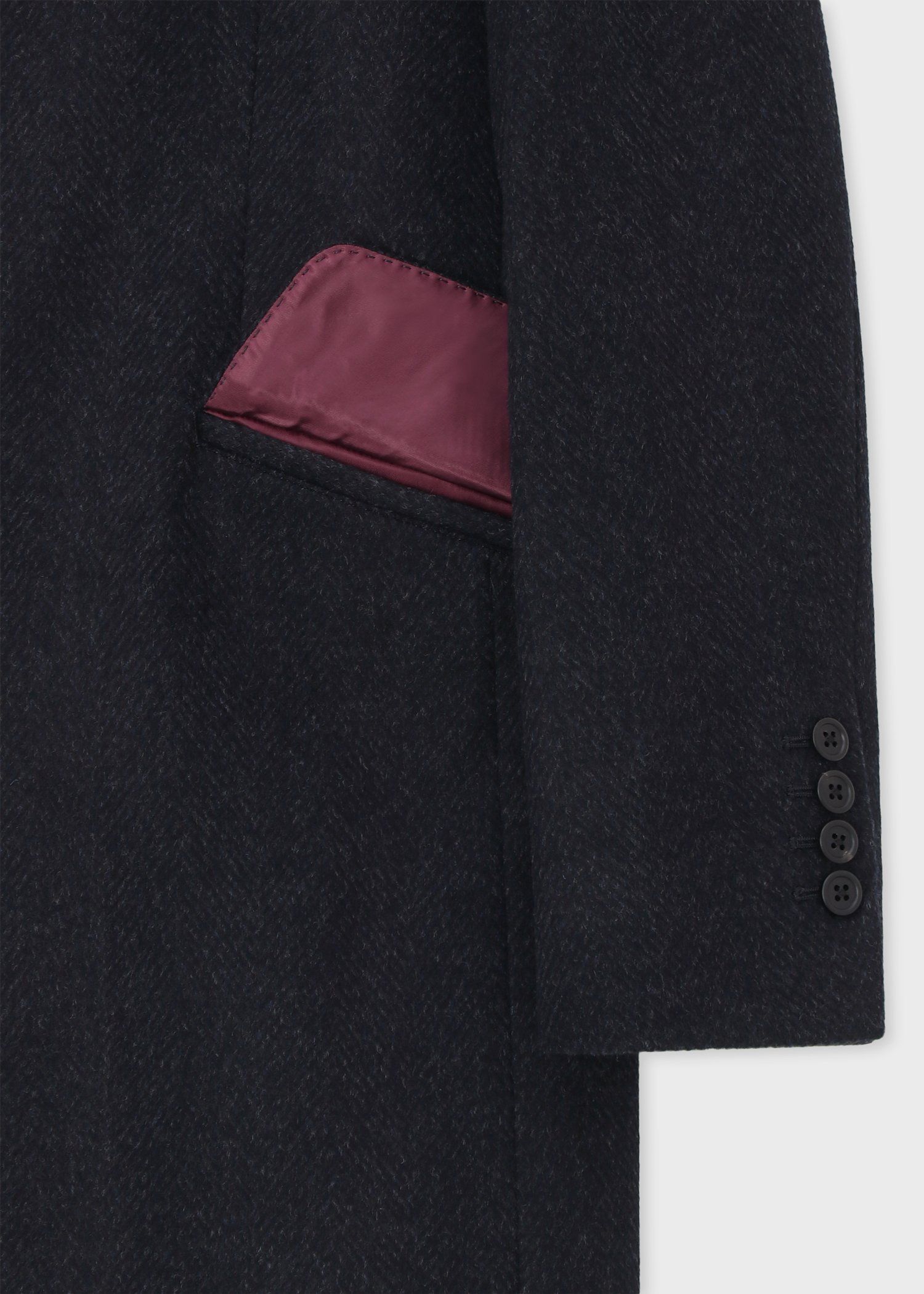 ヘリンボーン ウールカシミヤ ステンカラーコート（ネイビー