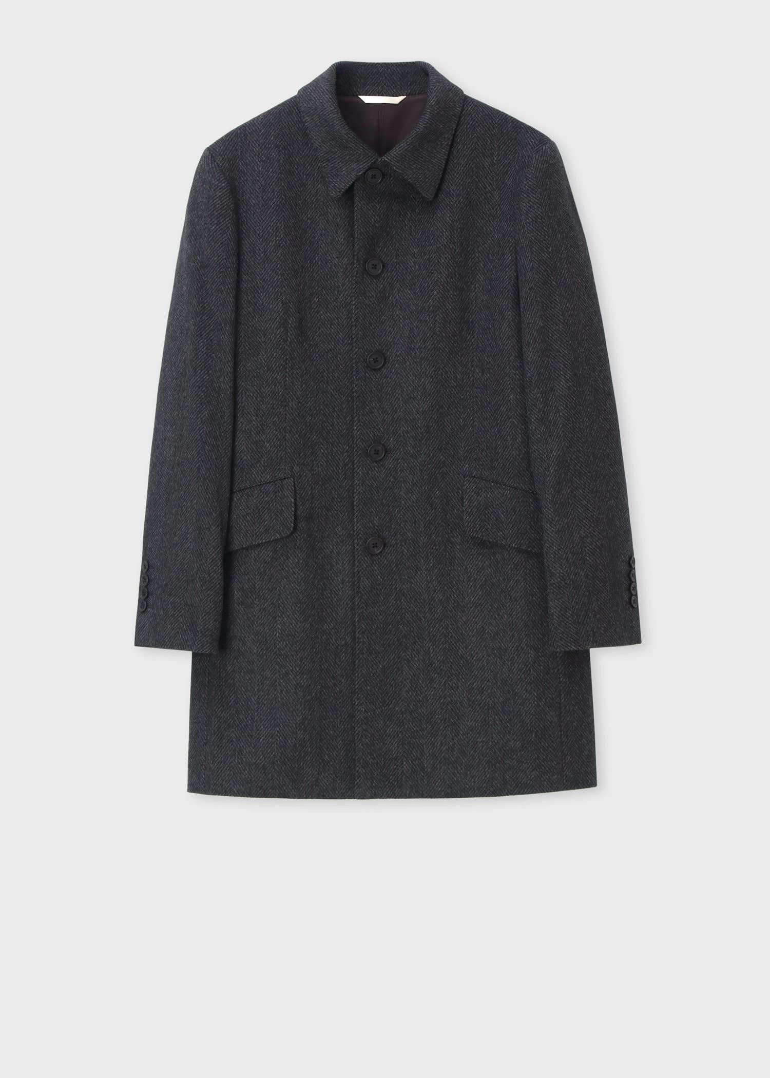 ヘリンボーン ウールカシミヤ ステンカラーコート（ネイビー