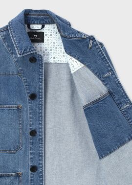 L Paul Smith 花柄 デニム カバーオール ジャケット ポールスミス デニム アシンメトリーポケット カバーオール（インディゴブルー
