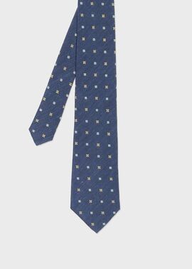 Paul Smith ネクタイ ネイビー ジオメトリックスクエア 新品未開封 メランジテクスチャー ジオメトリックタイ（ブルー） ｜ポール・スミス