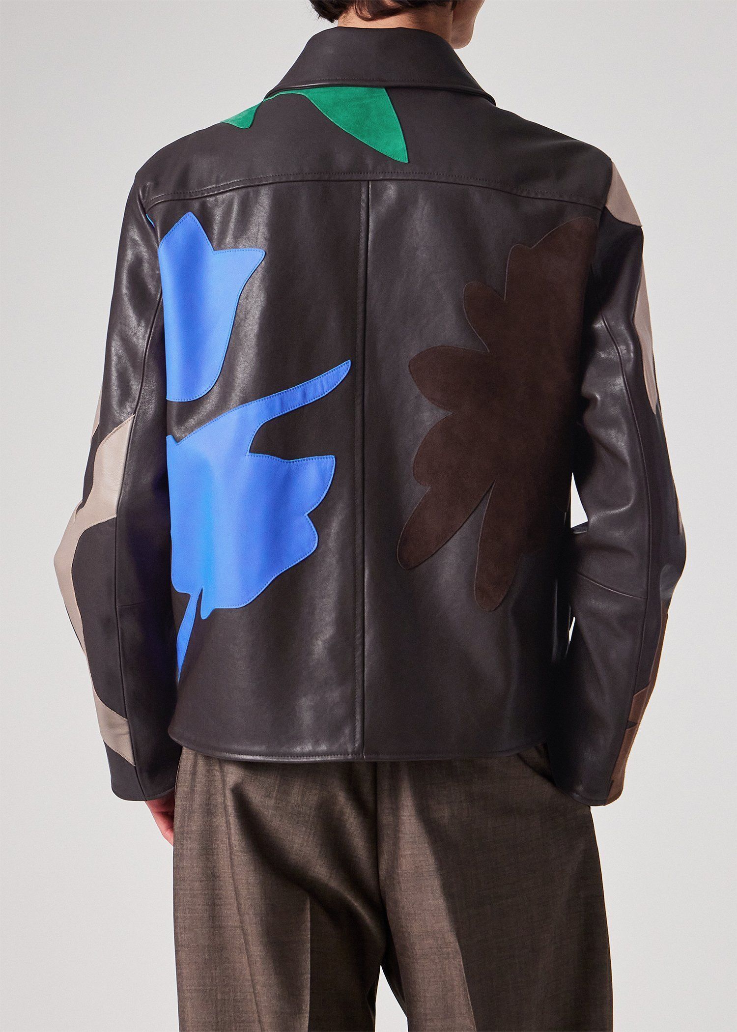 カラーブロックフローラル レザーブルゾン