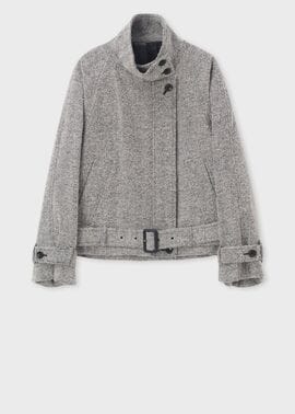 ウィメンズ ヘリンボーン ツイード スタンドカラー ブルゾン