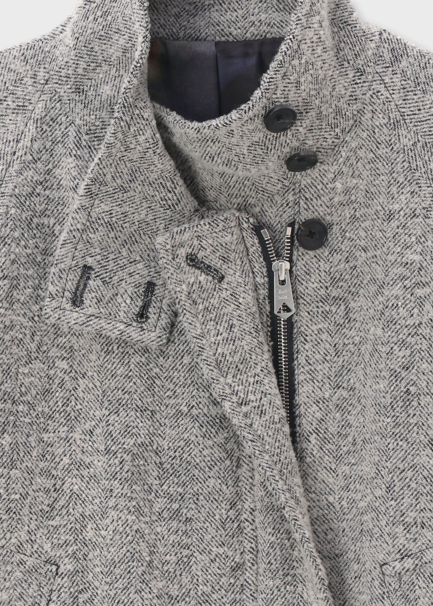 ウィメンズ ヘリンボーン ツイード スタンドカラー ブルゾン