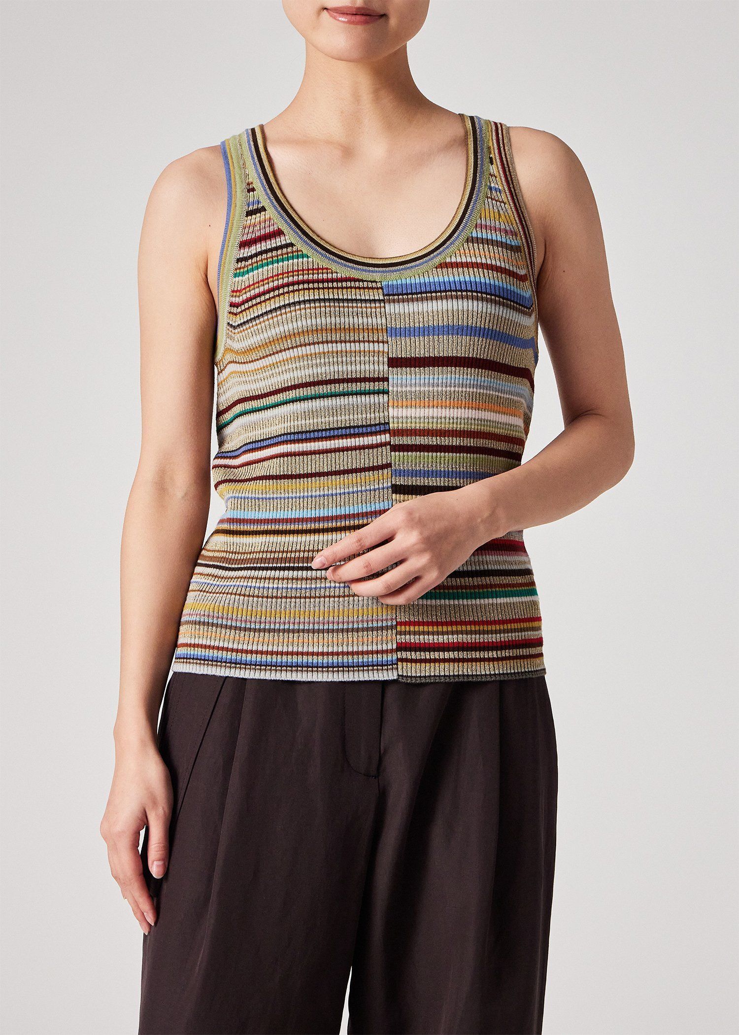 ウィメンズ "Signature Stripe" グリッターノースリーブニット