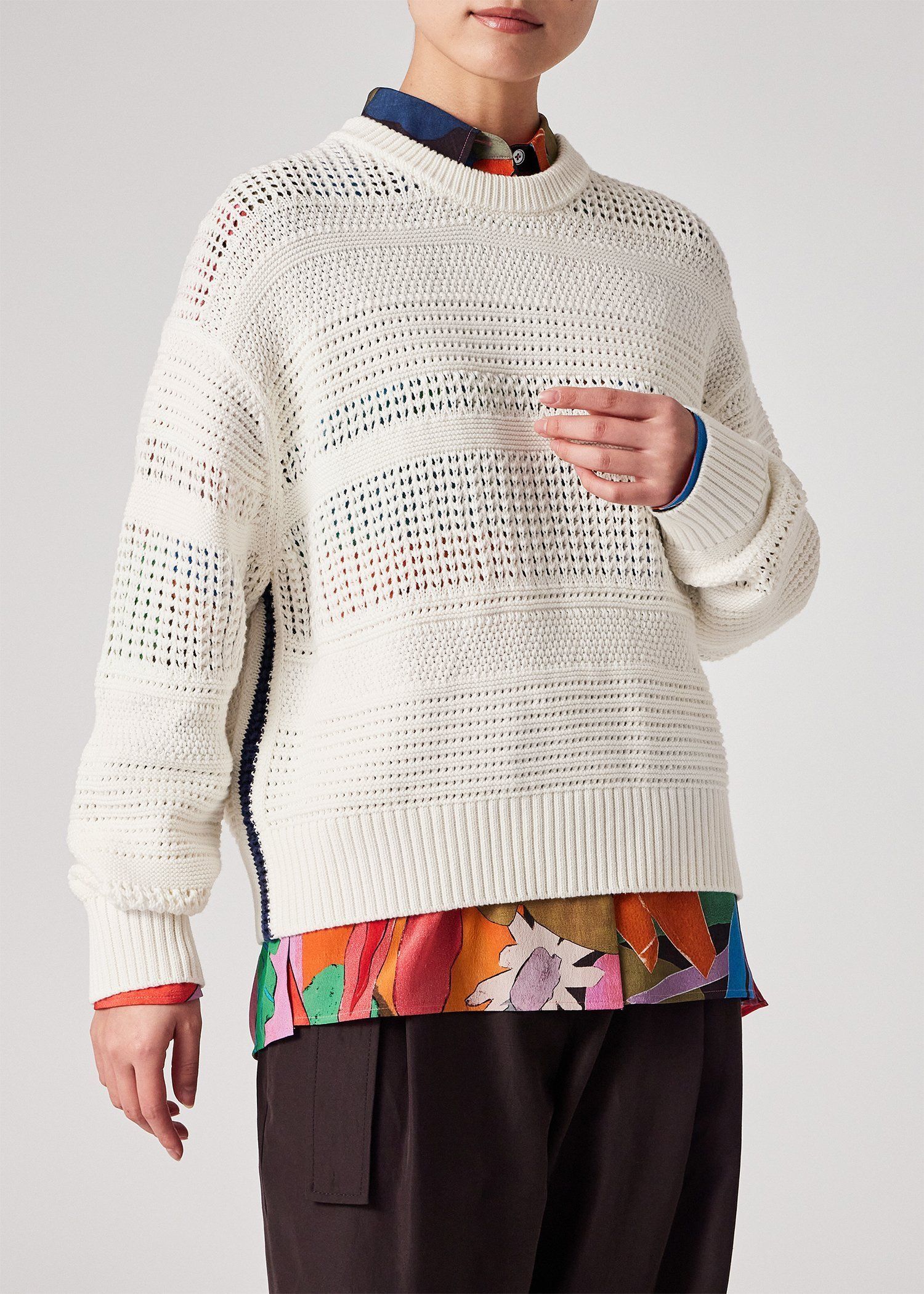 ウィメンズ ミックスパターン クルーネックニット