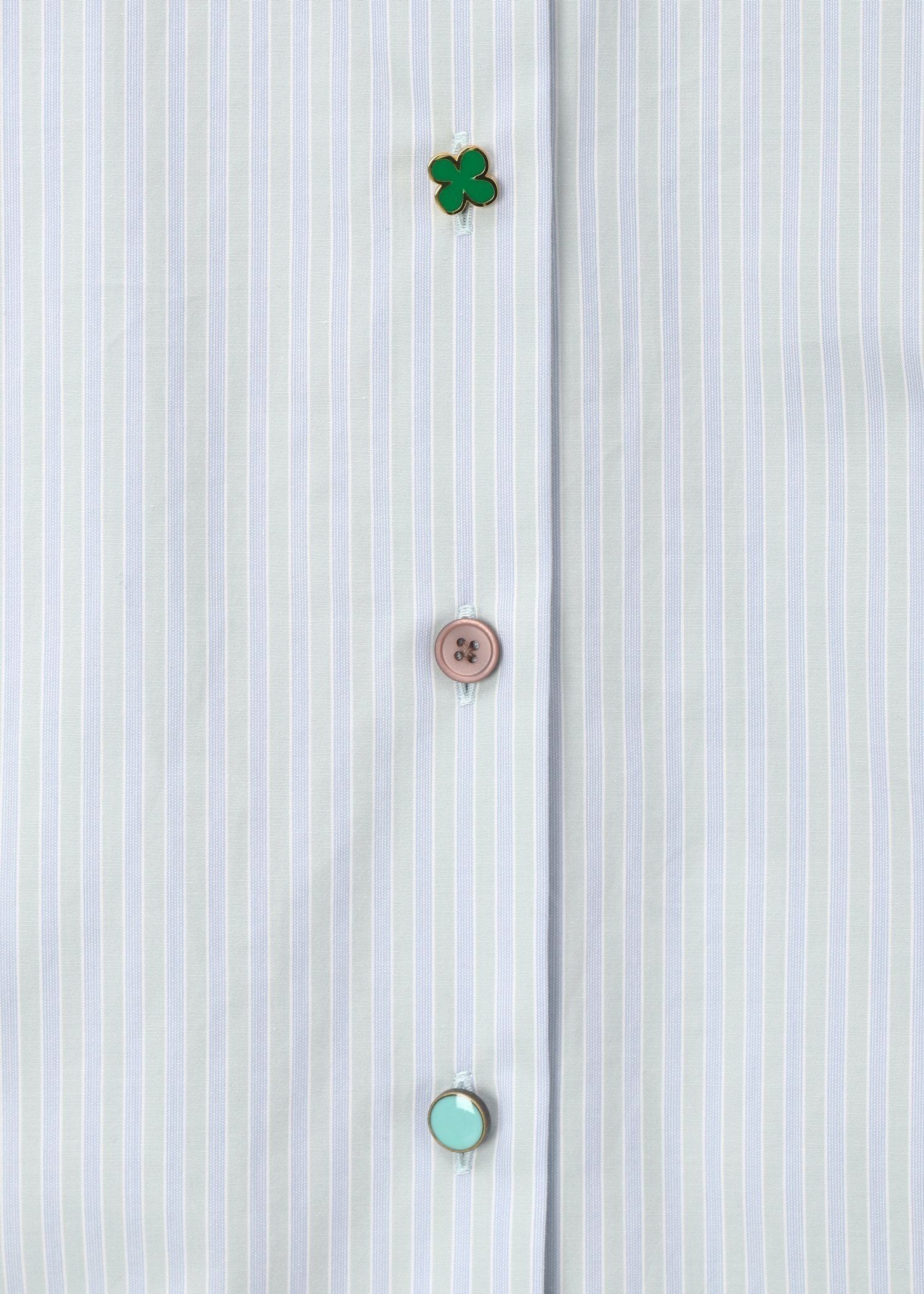 新品11万タグ付き BALMAIN出身デザイナー 変形水色ストライプシャツ リラックスバックプリーツシャツ＜ターコイズストライプ＞(XS