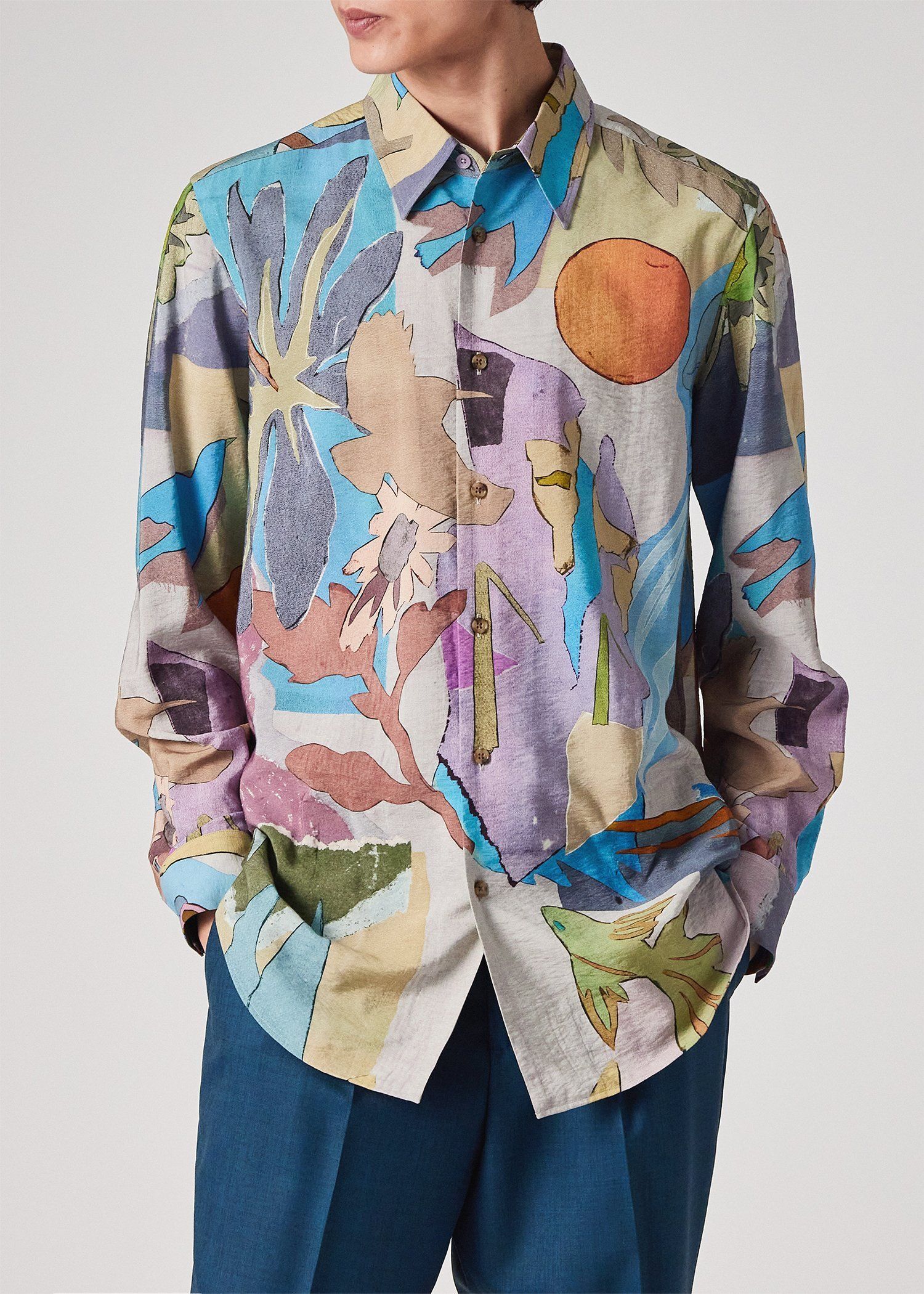 "River Collage" プリント 長袖シャツ