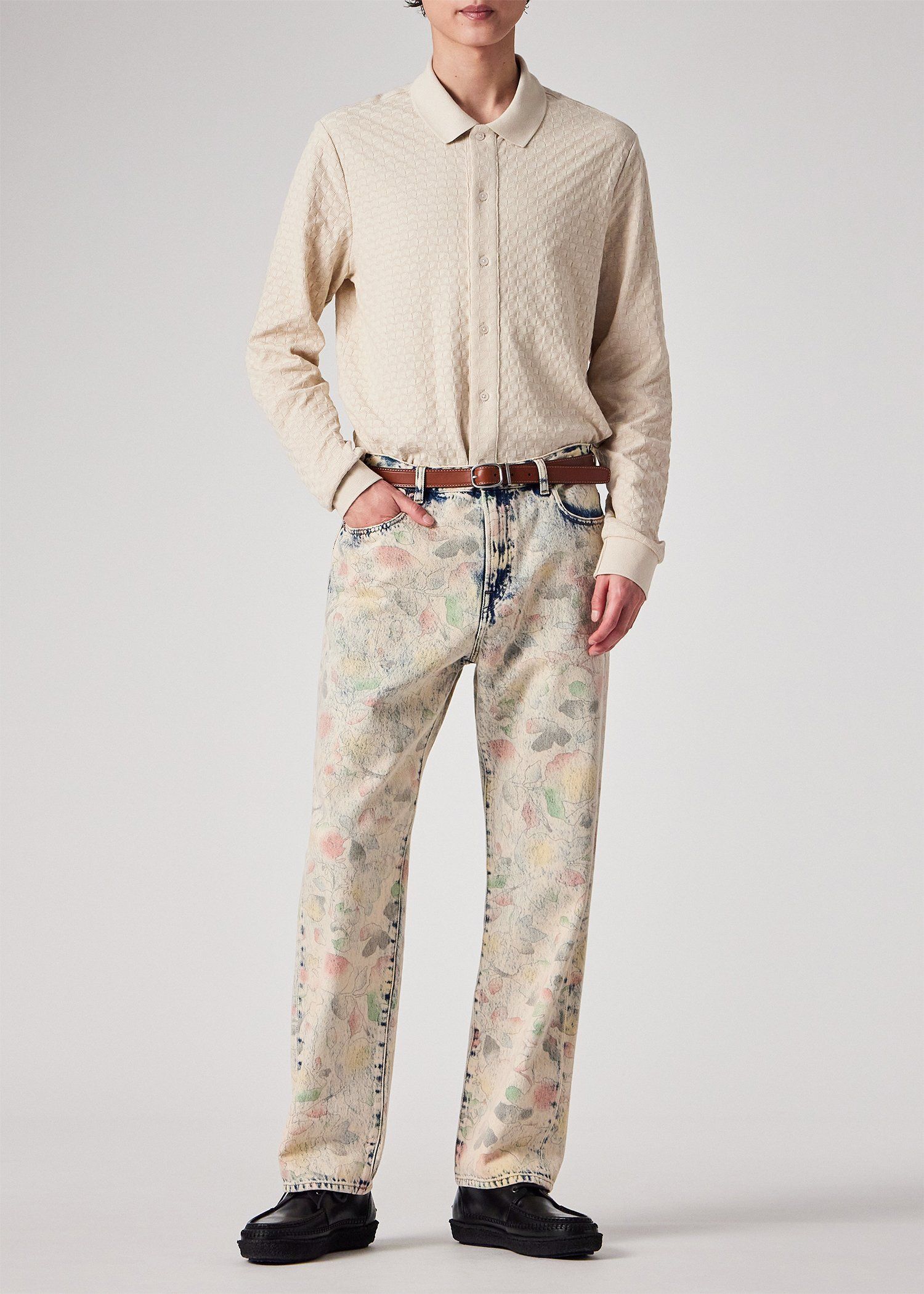 "Bleach Denim Floral" ジーンズ