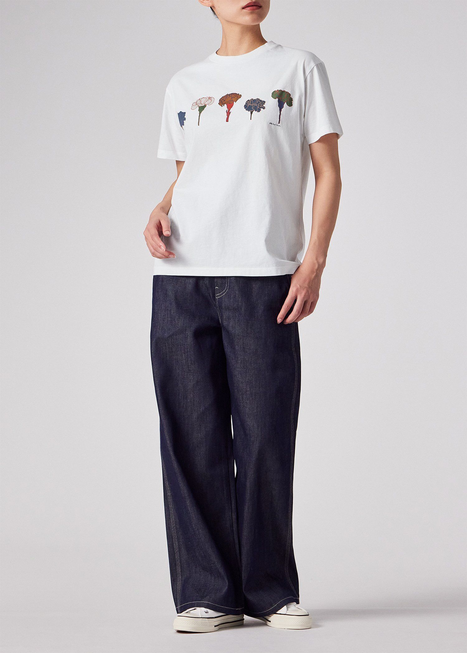 ウィメンズ ペインティングフラワー 半袖Tシャツ