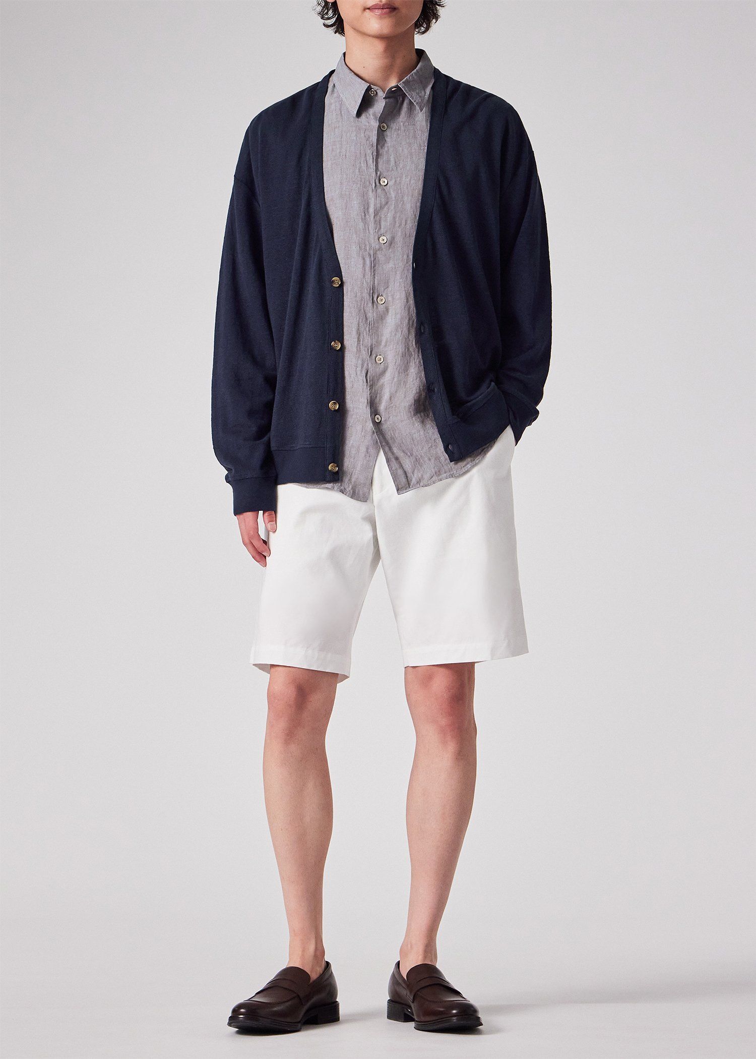 カラーリネン 鹿の子 カーディガン