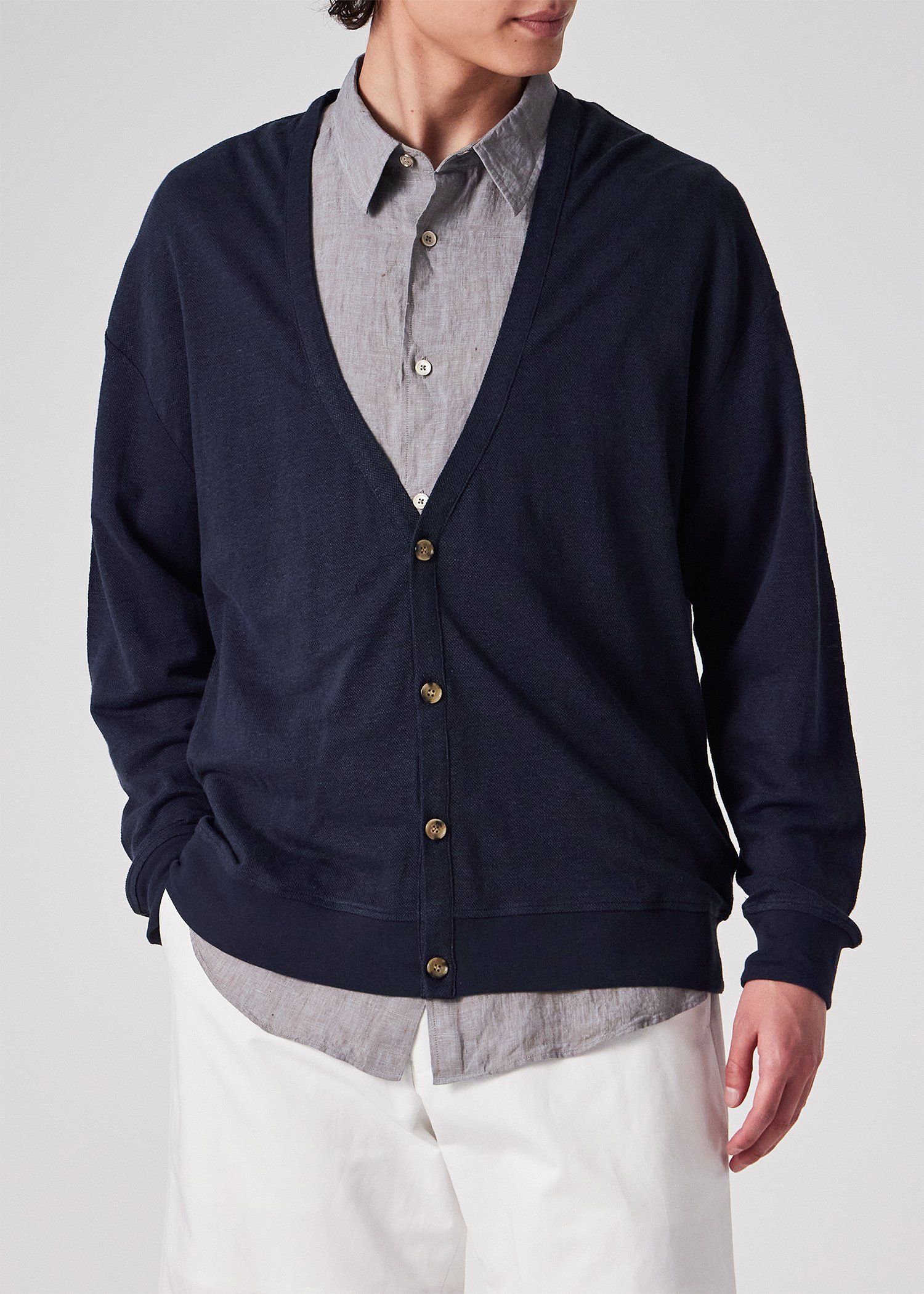 カラーリネン 鹿の子 カーディガン