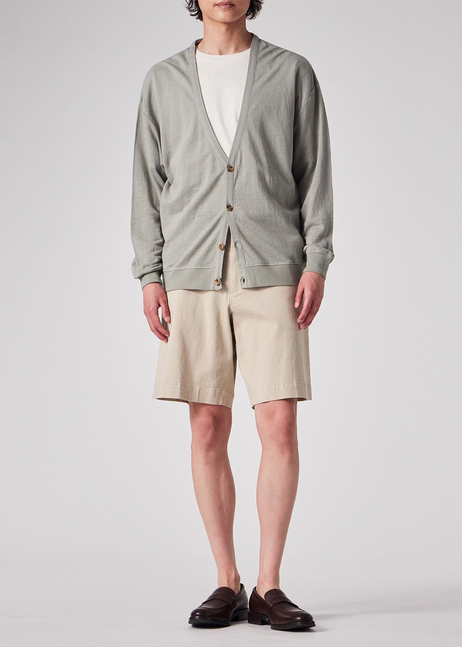 カラーリネン 鹿の子 カーディガン