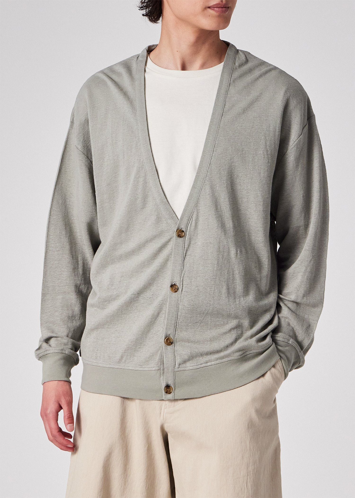 カラーリネン 鹿の子 カーディガン