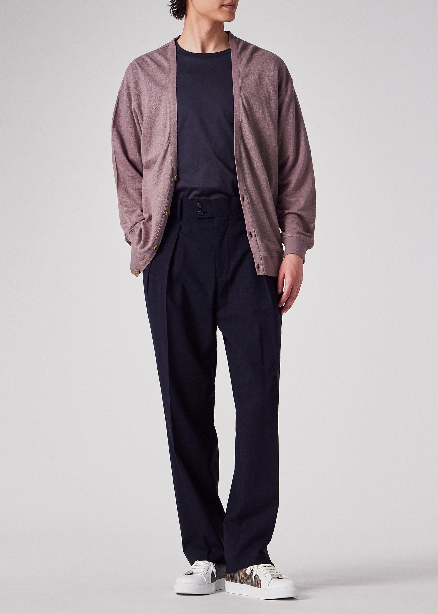 カラーリネン 鹿の子 カーディガン