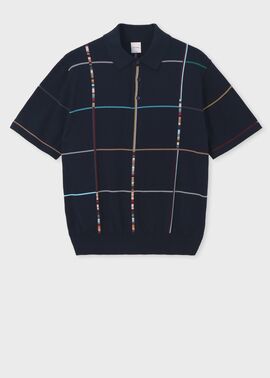 マルチカラーチェック 半袖ニットポロ