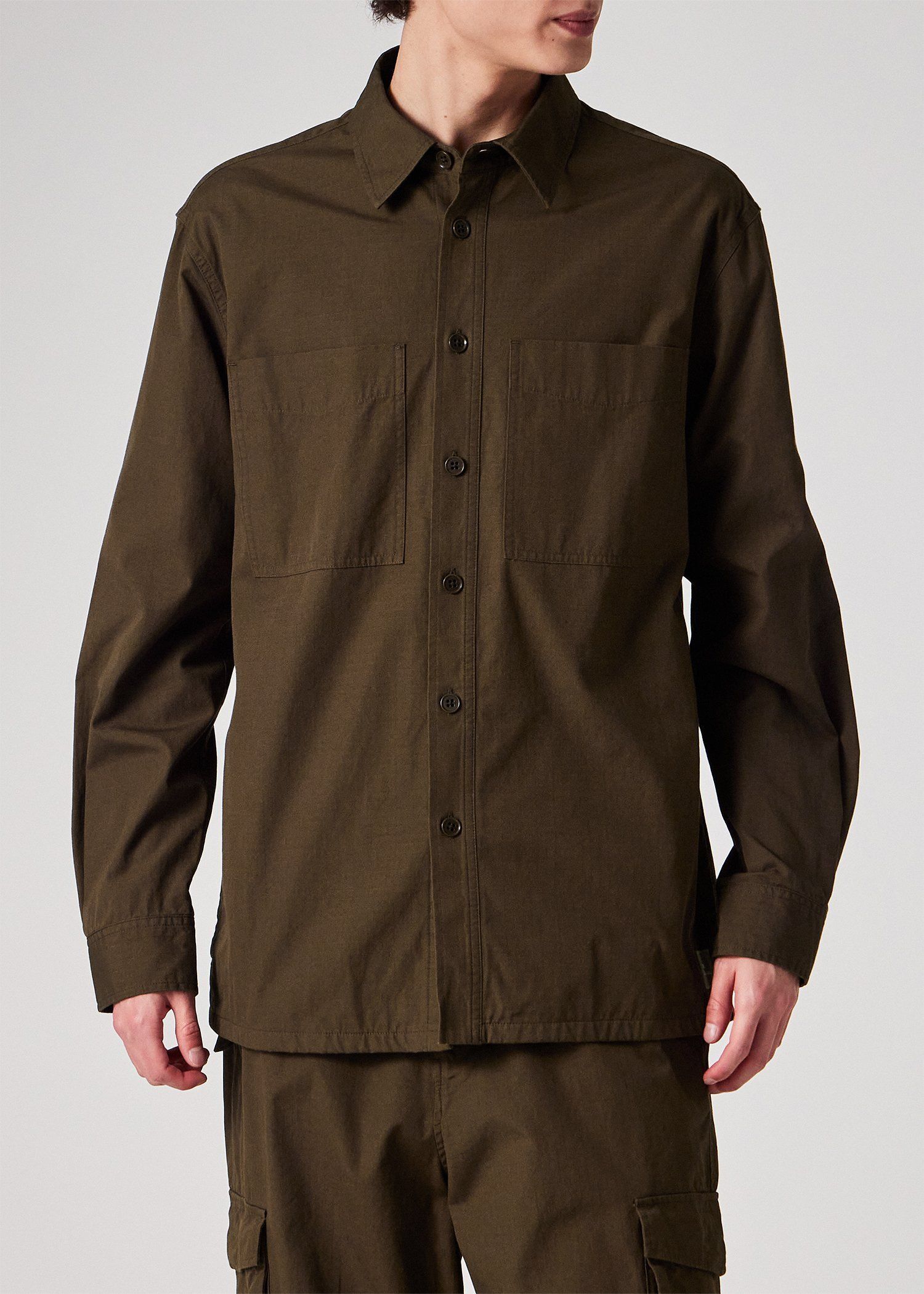 stone 25ss リップストップ　シャツジャケット　確実正規品 コットンリップストップ シャツブルゾン（ダークオリーブ） ｜ポール