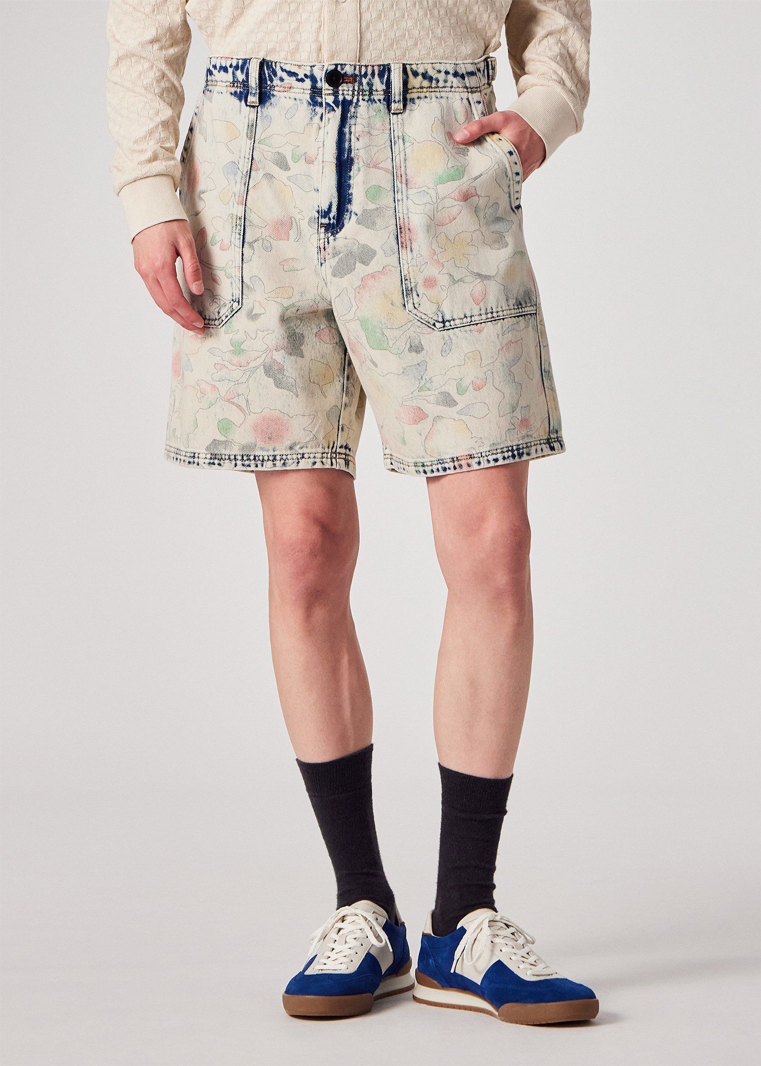 "Bleach Denim Floral" デニムショーツ