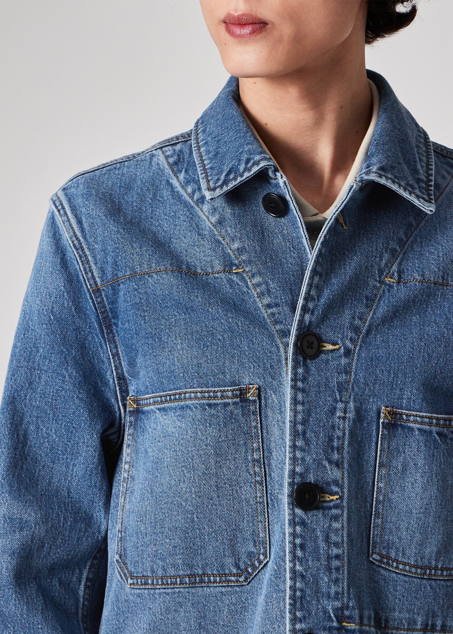 デニム アシンメトリーポケット カバーオール