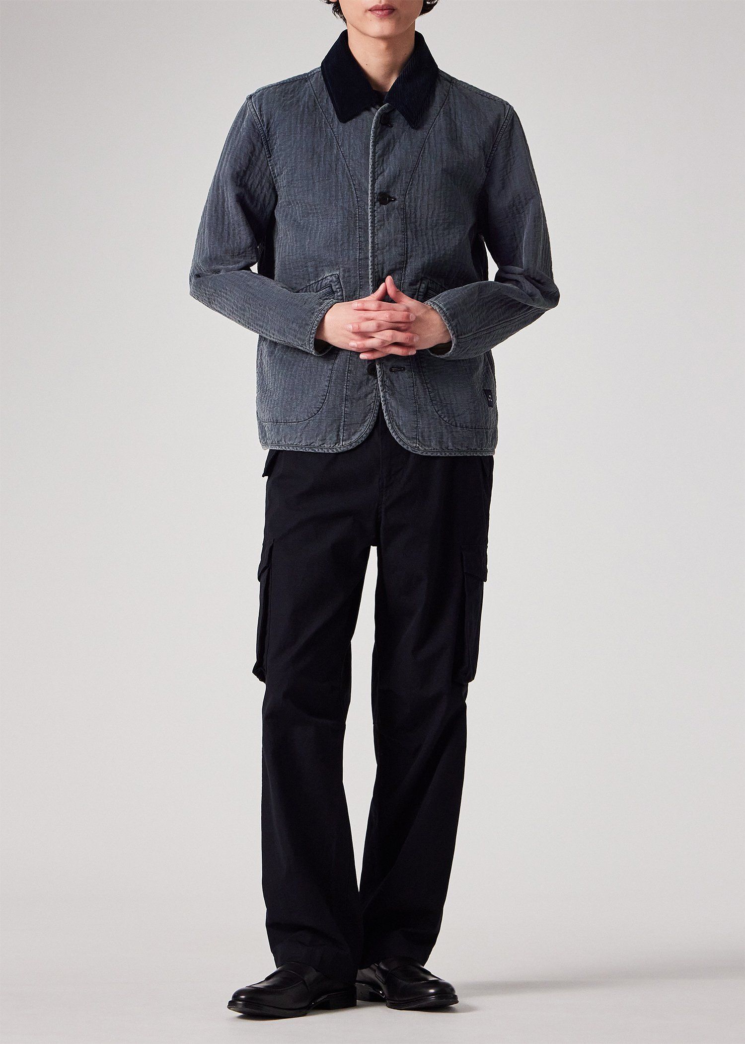 テクスチャードコットン デタッチャブルカラー カバーオール